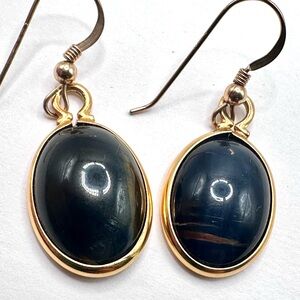 Elegant BlueTiger Eye Oval Earrings